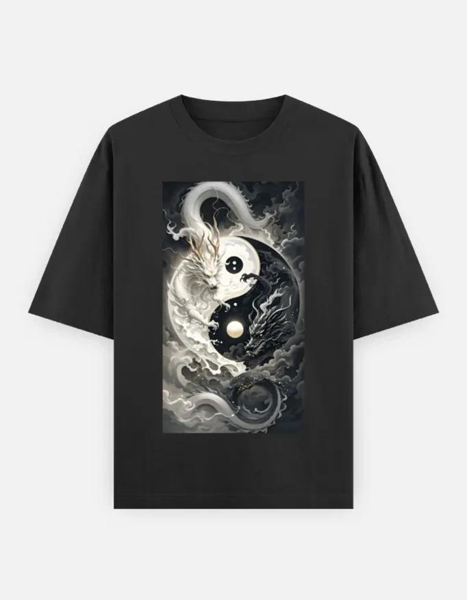 Yin Yang Dragons Oversized Tee — Purple front